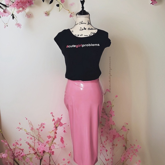 Bella Rose Pink Vinyl Skirt by Styledbybreyana - Picture 1 of 3